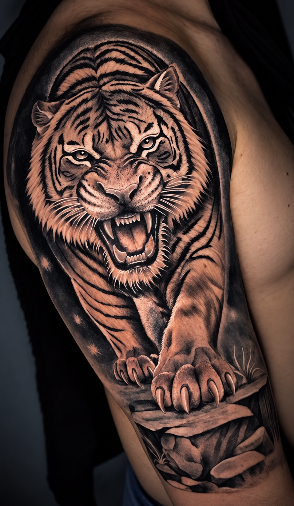 Tatuagem de tigre no ombro